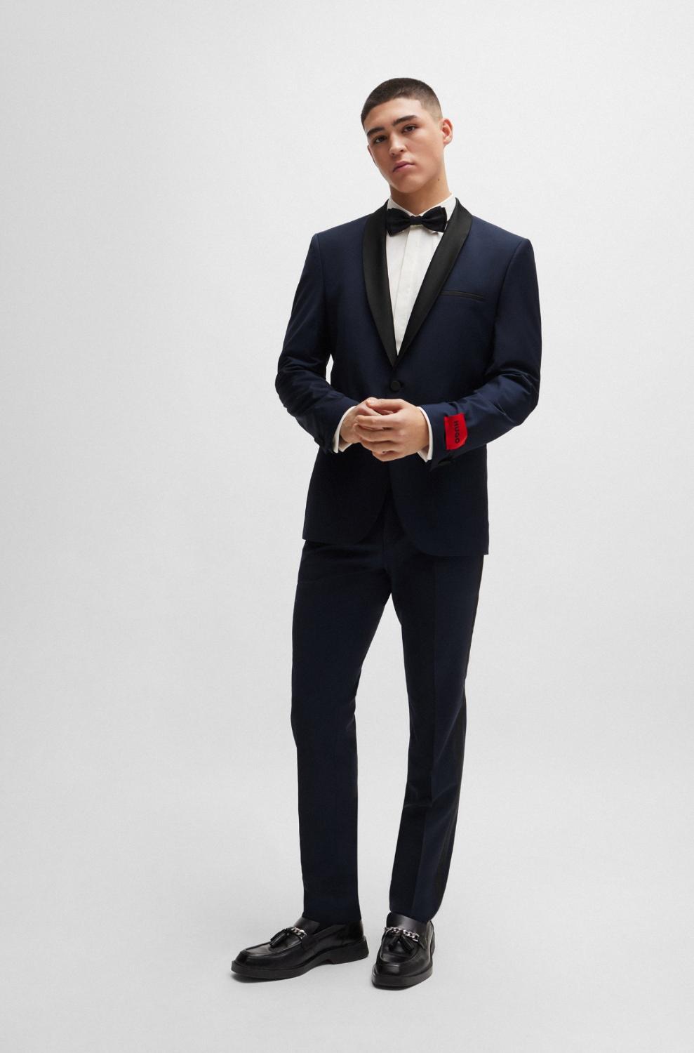 74% wol, 22% polyester, 4% elasthaan-HEREN GELEGENHEIDSKLEDING-Zwart