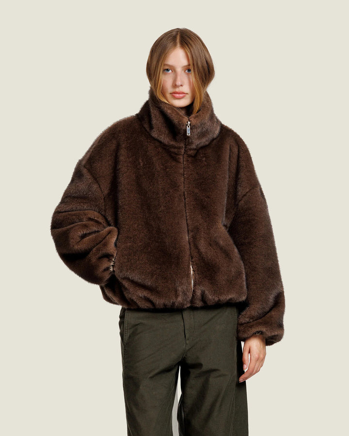 Alter Ego Ally Imitatiebont Jas – Bruin-100% polyester-DAMES JASSEN & JACKS-Bruin