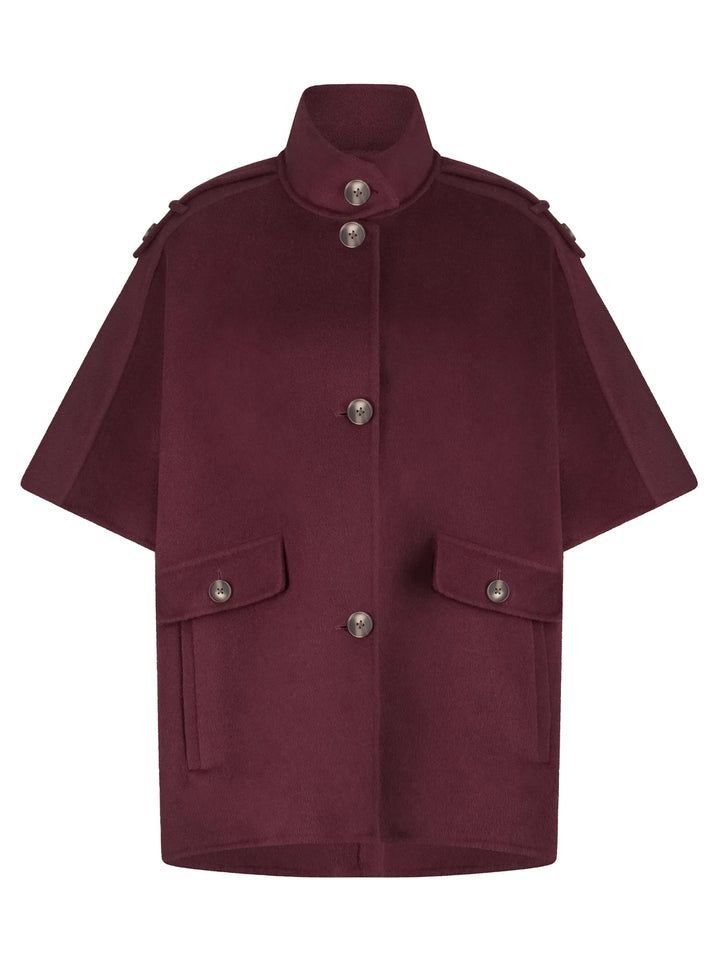 Alter Ego Frenkie Wollen Cape Jas – Bordeaux-50% wol, 50% polyester-DAMES JASSEN & JACKS-Rood
