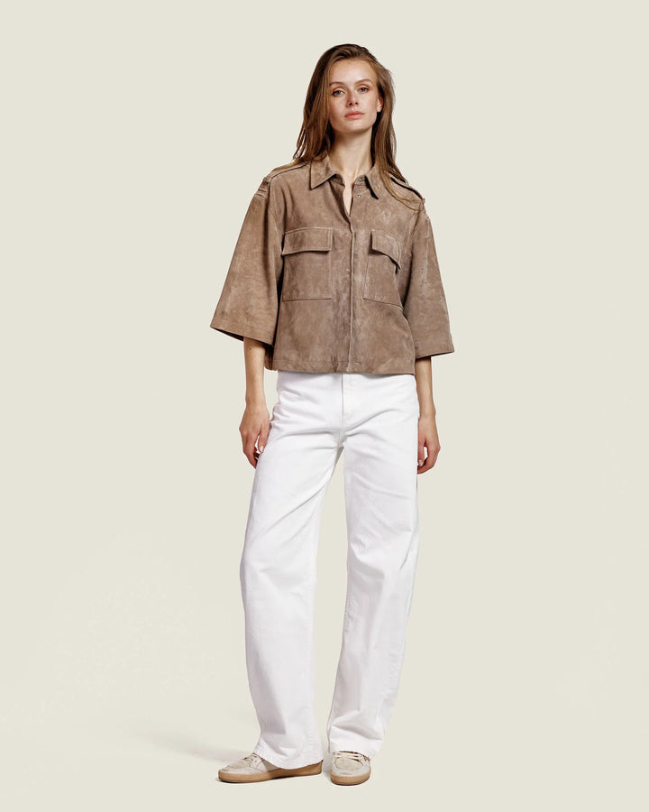  Alter Ego Nala Suede blouse – Grey Taupe-100% suede leer-DAMES JASSEN & JACKS-Grijs