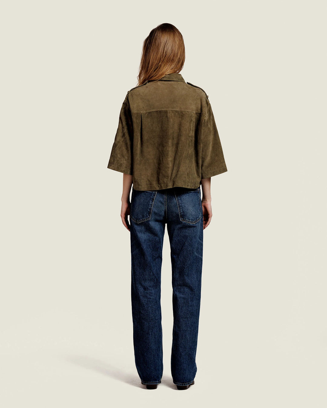 Alter Ego Nala Suede blouse – Kaki-100% suede leer-DAMES JASSEN & JACKS-Groen