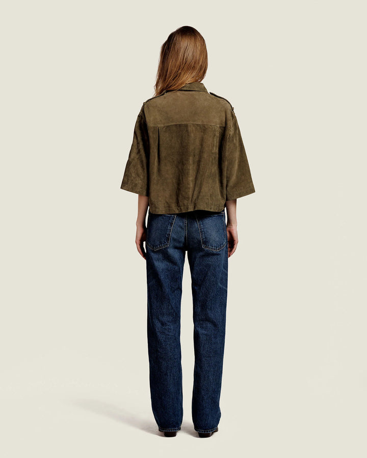 Alter Ego Nala Suede blouse – Kaki-100% suede leer-DAMES JASSEN & JACKS-Groen