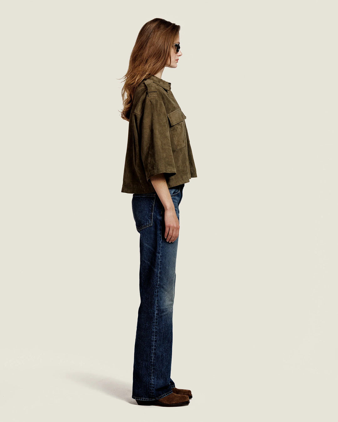 Alter Ego Nala Suede blouse – Kaki-100% suede leer-DAMES JASSEN & JACKS-Groen