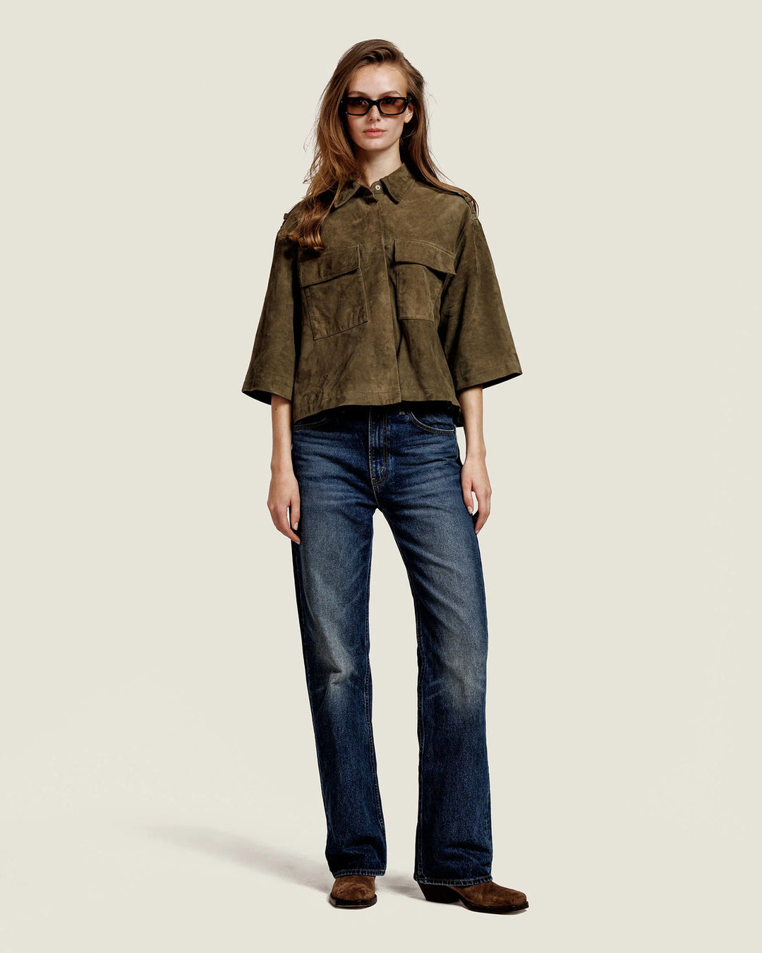 Alter Ego Nala Suede blouse – Kaki-100% suede leer-DAMES JASSEN & JACKS-Groen