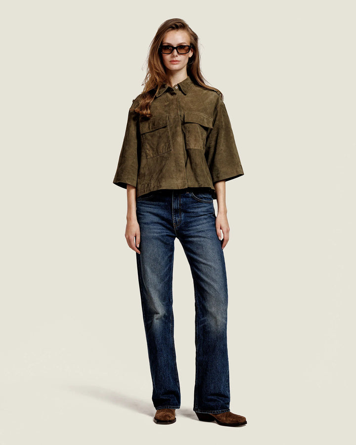 Alter Ego Nala Suede blouse – Kaki-100% suede leer-DAMES JASSEN & JACKS-Groen