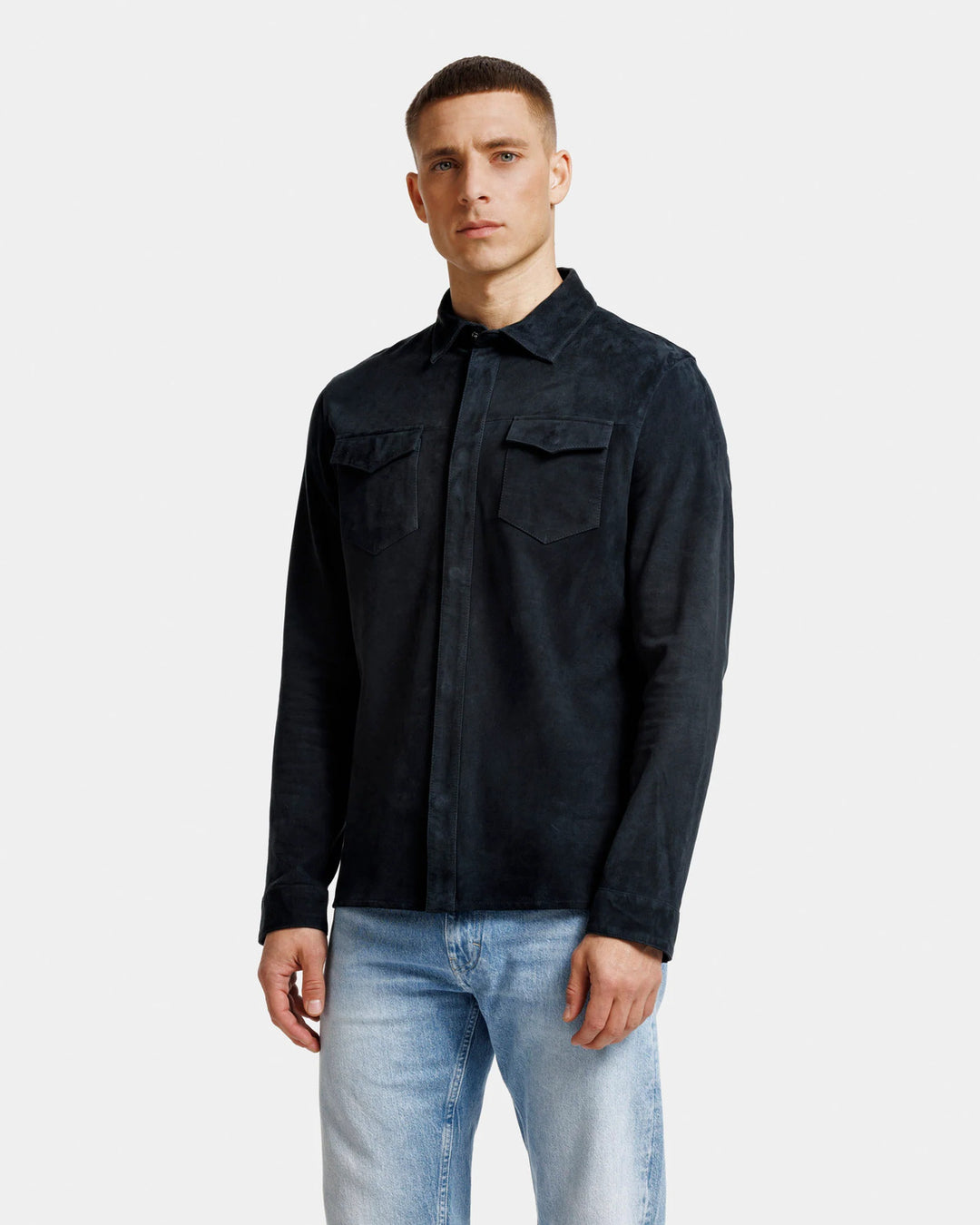 Alter Ego overshirt ROBERT- 100% leer-HEREN SHIRTS-Blauw