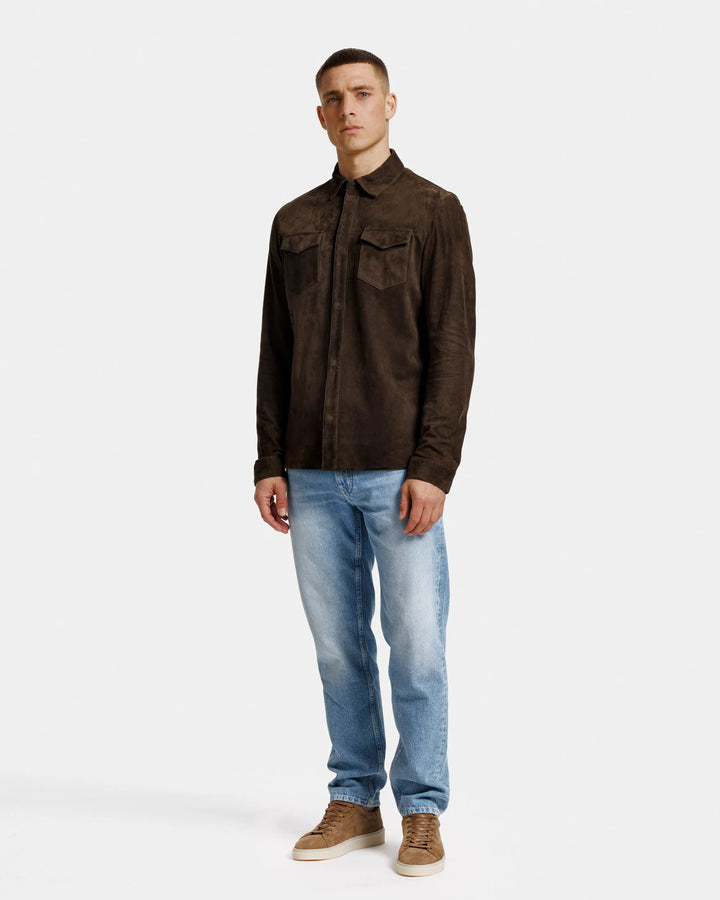 Alter Ego overshirt ROBERT- 100% leer-HEREN SHIRTS-Bruin