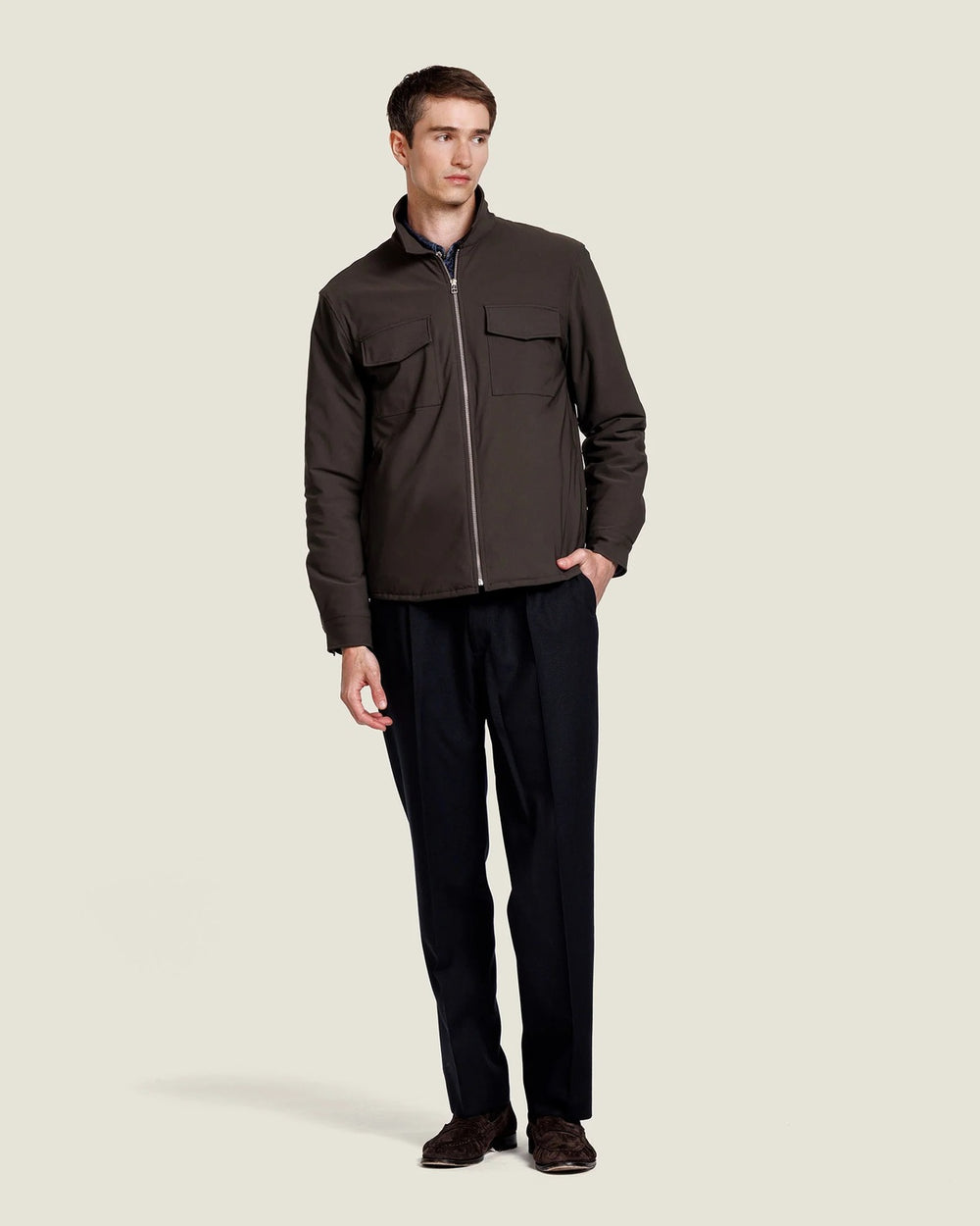 Alter Ego Robert Suède Overshirt – Bruin-74% polyamide, 26% elastaan-HEREN SHIRTS-Bruin