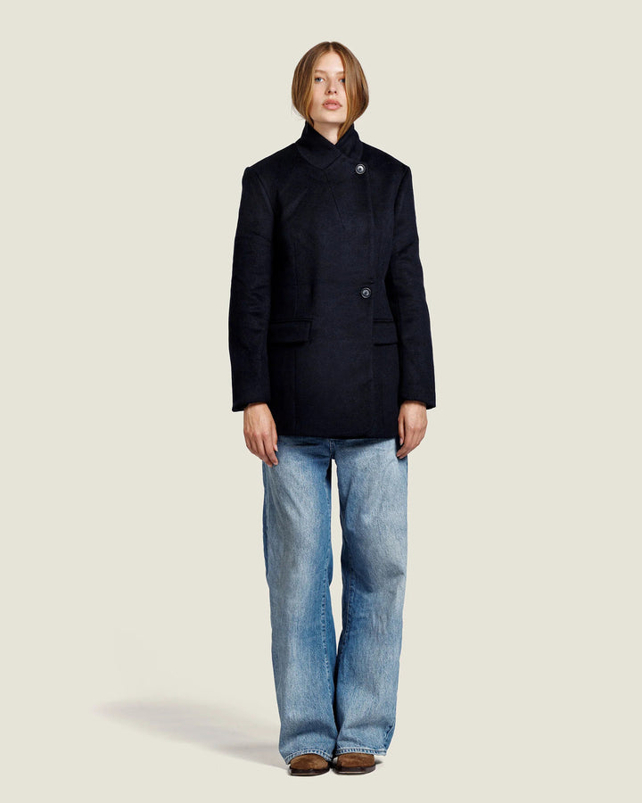 Alter Ego Tracy Wollen Jas – Blauw-50% wol, 50% polyester-DAMES JASSEN & JACKS-Blauw