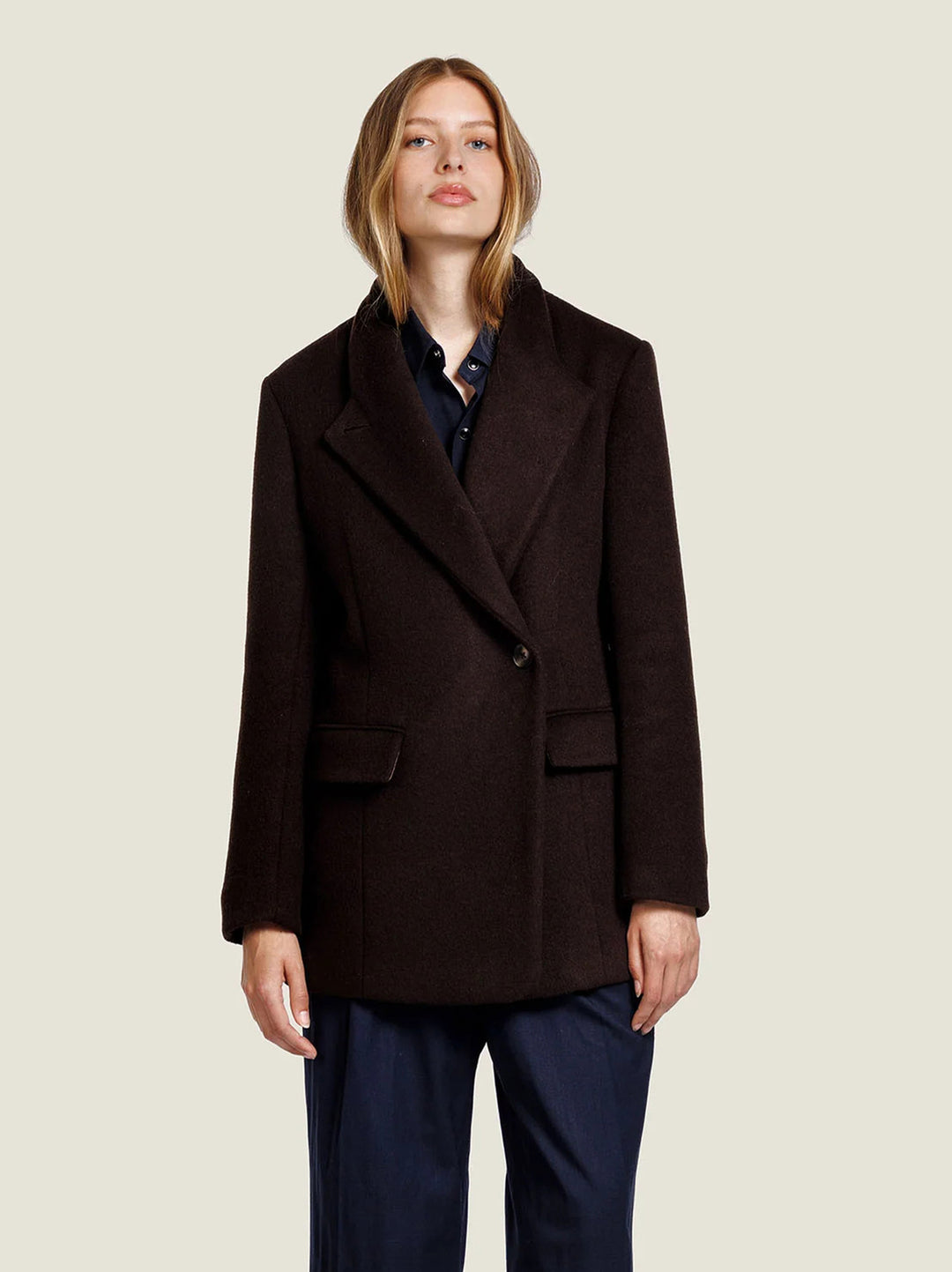 Alter Ego Tracy Wollen Jas – Bruin-50% wol, 50% polyester-DAMES JASSEN & JACKS-Bruin