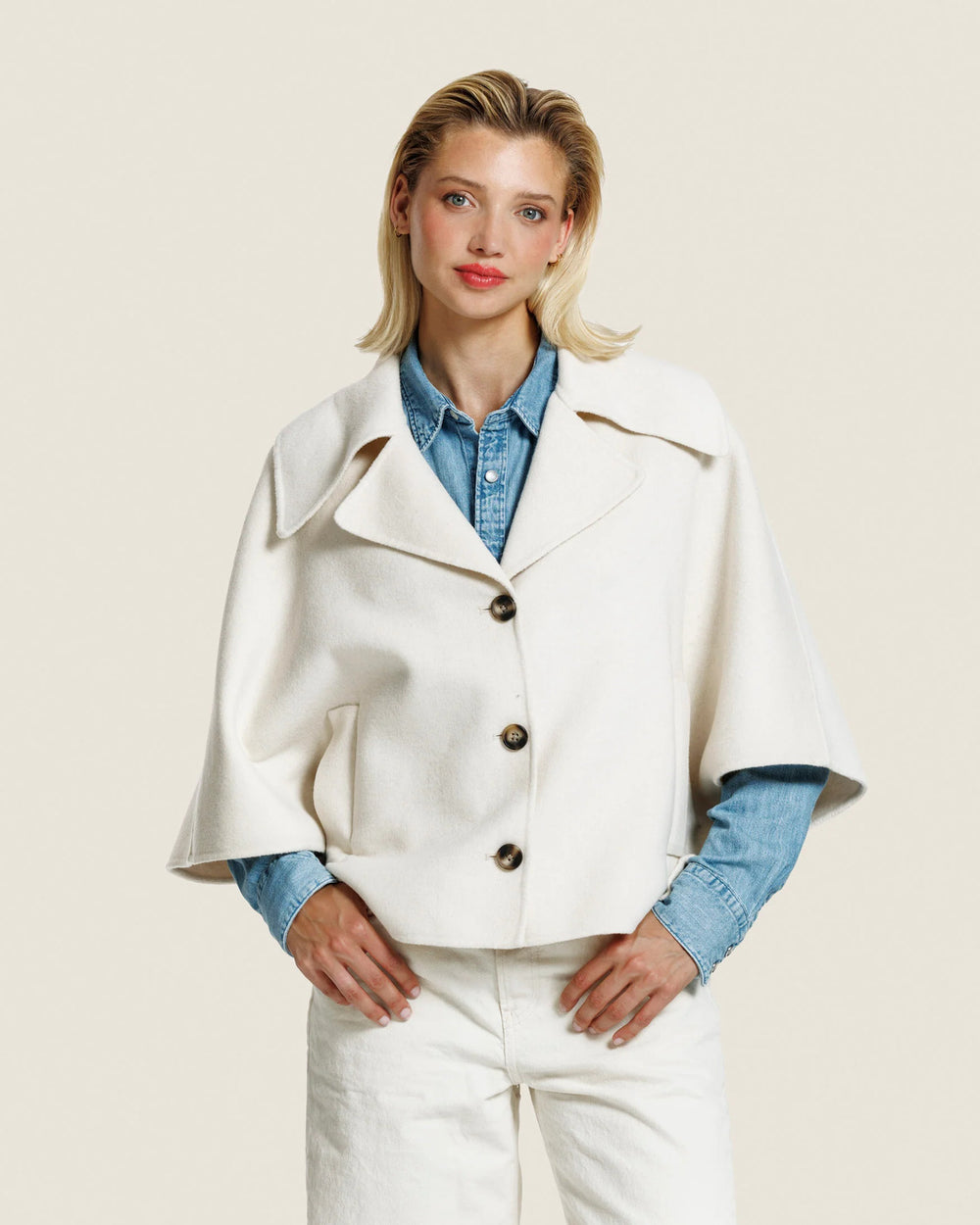 Alter Ego Wollen Cape Coat Lodé – Beige-50% wol, 50% polyester-DAMES JASSEN & JACKS-Beige