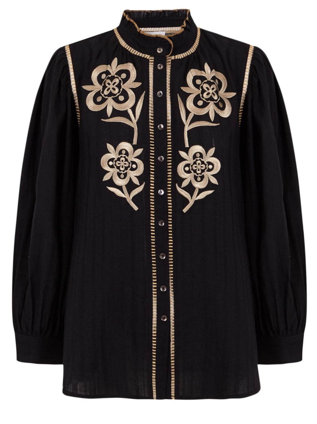 Antik batik blouse ANOUKI-100% katoen-DAMES TOPS & BLOUSES-Zwart