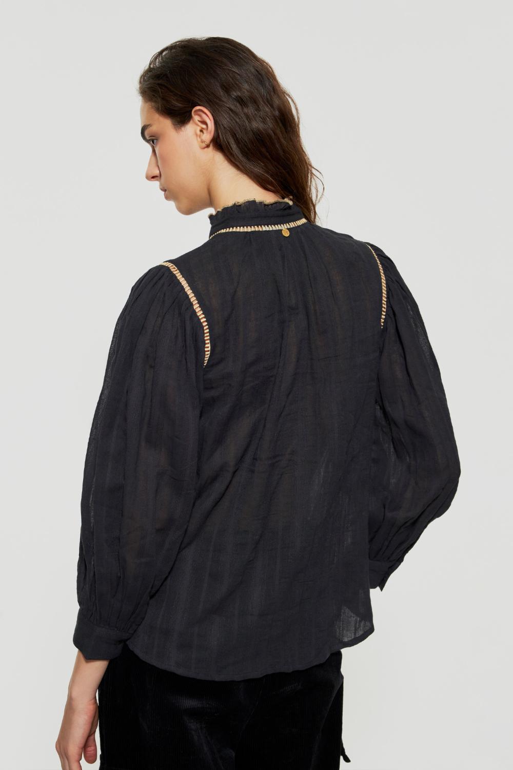 Antik batik blouse ANOUKI-100% katoen-DAMES TOPS & BLOUSES-Zwart