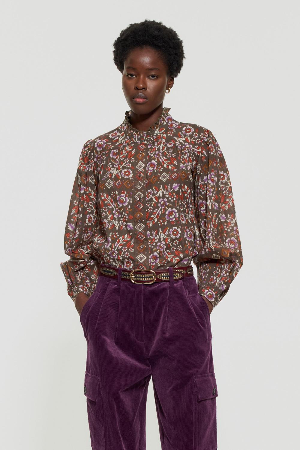 Antik Batik blouse FLORA-100% katoen-DAMES TOPS & BLOUSES-Bruin