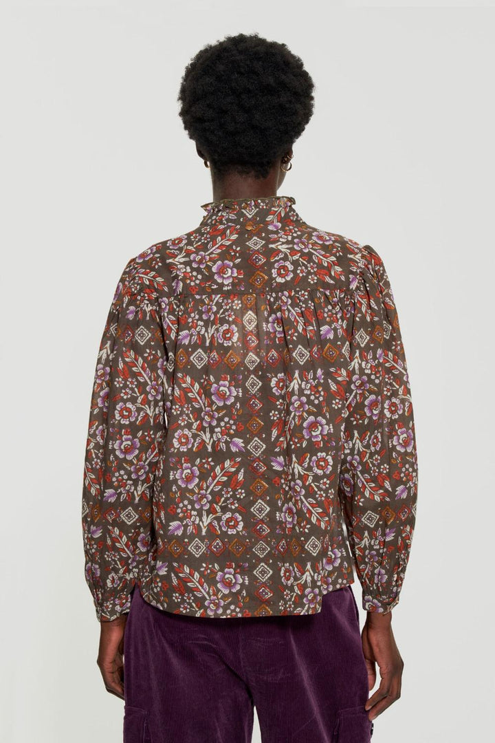 Antik Batik blouse FLORA-100% katoen-DAMES TOPS & BLOUSES-Bruin