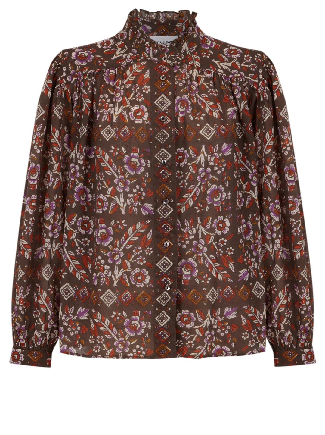 Antik Batik blouse FLORA-100% katoen-DAMES TOPS & BLOUSES-Bruin