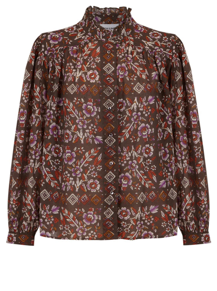 Antik Batik blouse FLORA-100% katoen-DAMES TOPS & BLOUSES-Bruin