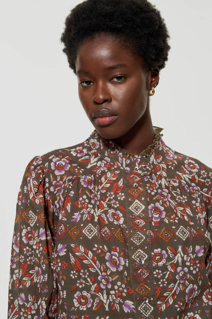 Antik Batik blouse FLORA-100% katoen-DAMES TOPS & BLOUSES-Bruin