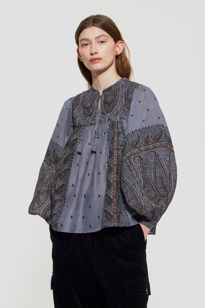 Antik Batik blouse HIDA-100% katoen-DAMES TOPS & BLOUSES-Grijs