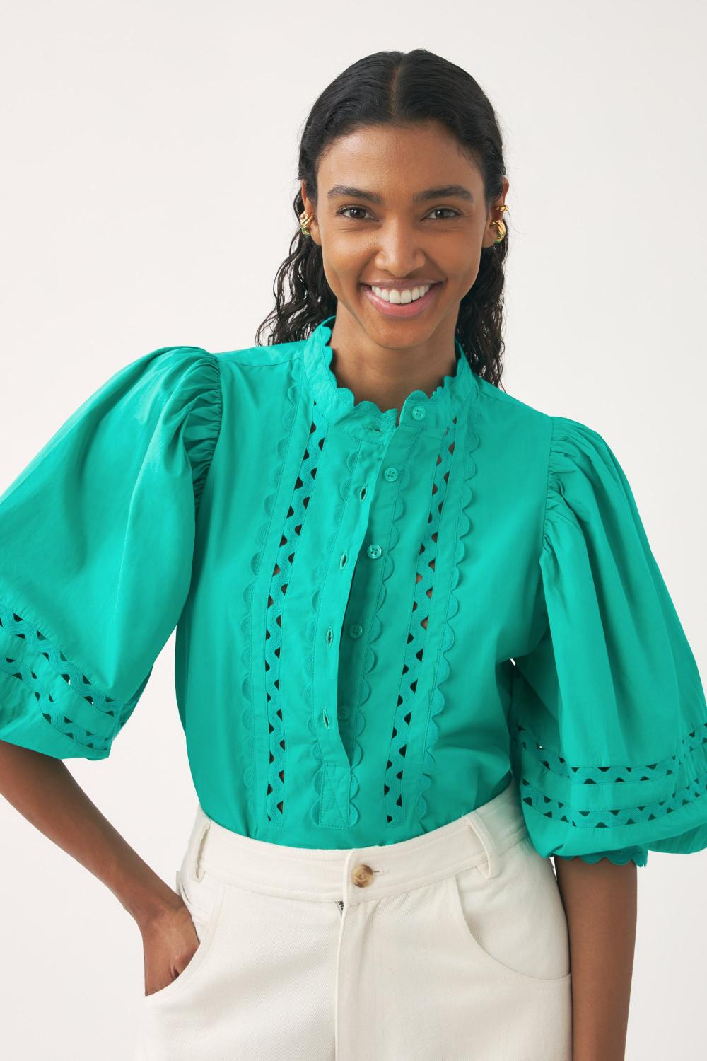 Antik Batik blouse RODO-100% katoen-DAMES TOPS & BLOUSES-Blauw