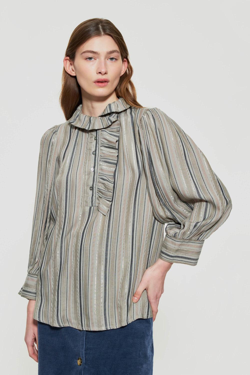 Antik batik EDWARD blouse-100% katoen-DAMES TOPS & BLOUSES-Grijs