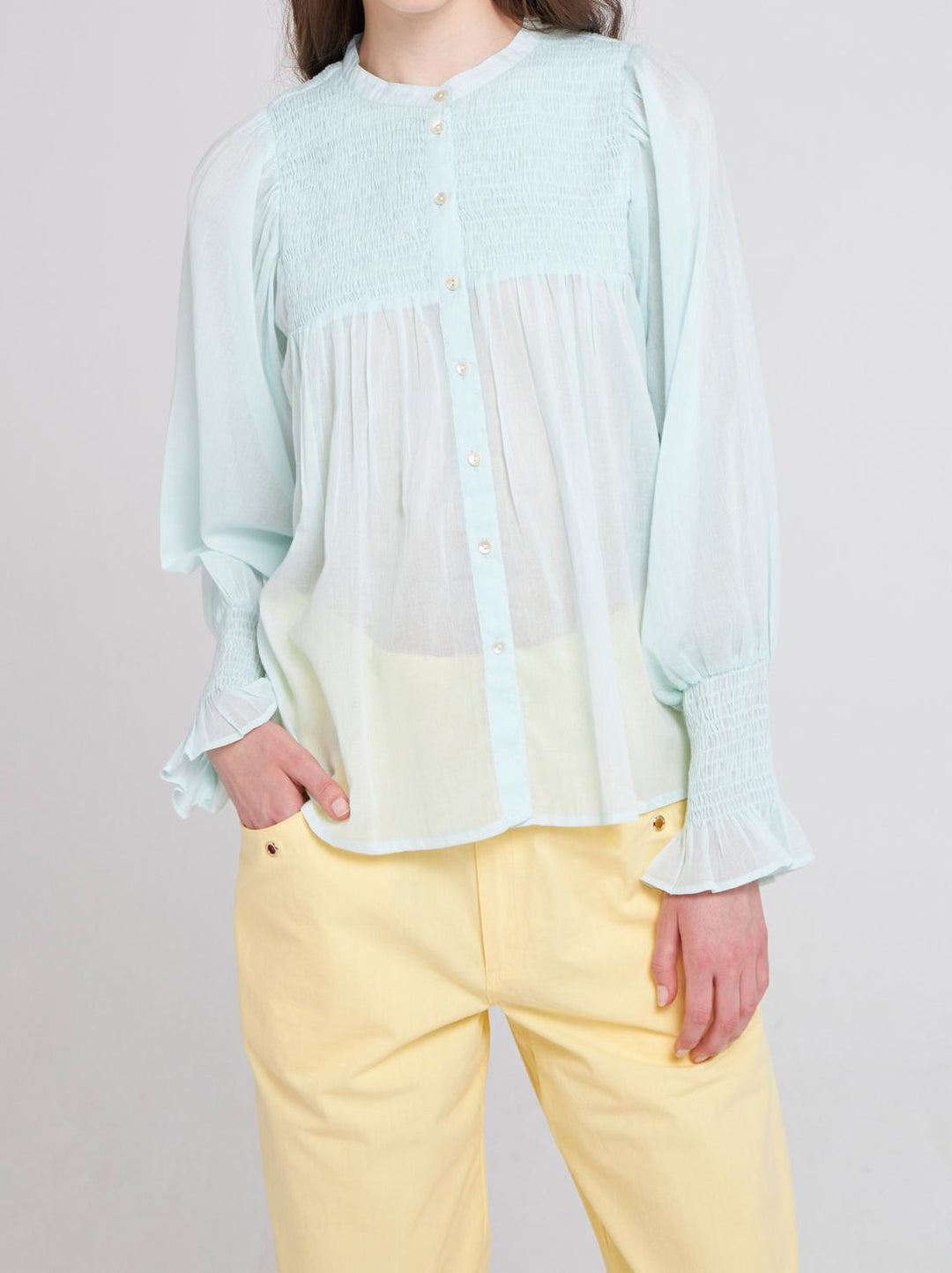 Antik Batik HITA blouse aqua-100% katoen-DAMES TOPS & BLOUSES-Blauw