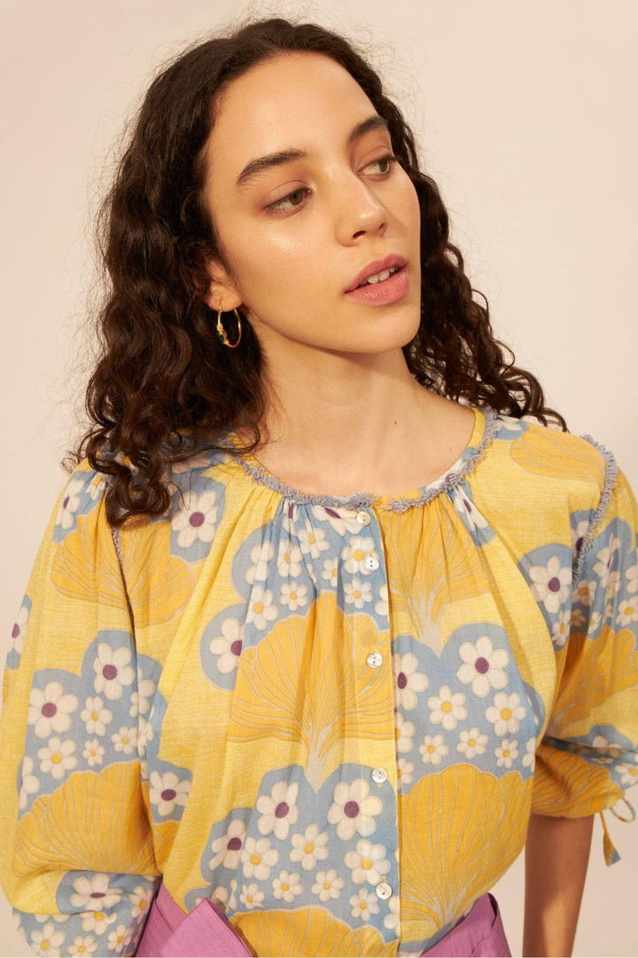 Antik batik LETTIE blouse-100% katoen-DAMES TOPS & BLOUSES-Geel