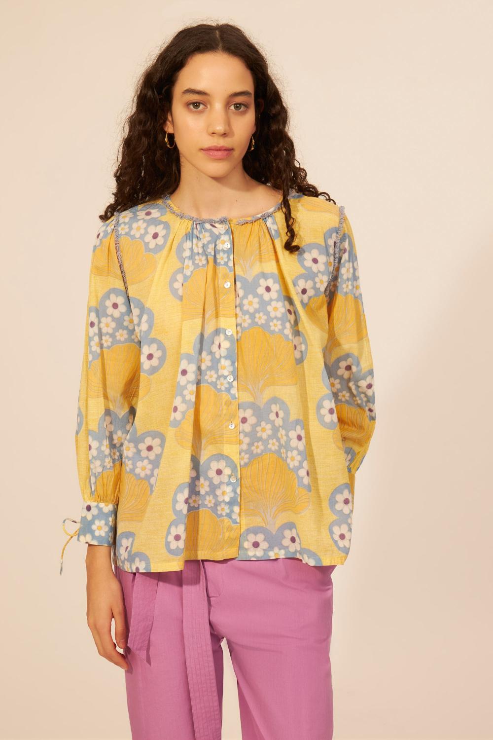 Antik batik LETTIE blouse-100% katoen-DAMES TOPS & BLOUSES-Geel