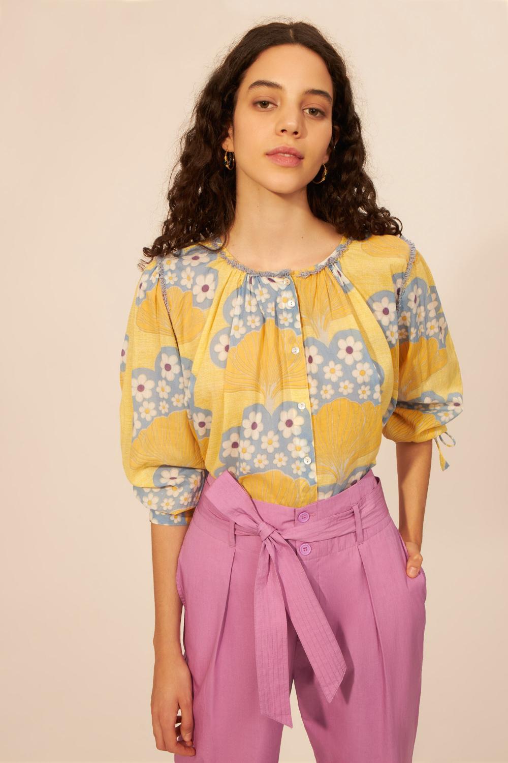 Antik batik LETTIE blouse-100% katoen-DAMES TOPS & BLOUSES-Geel