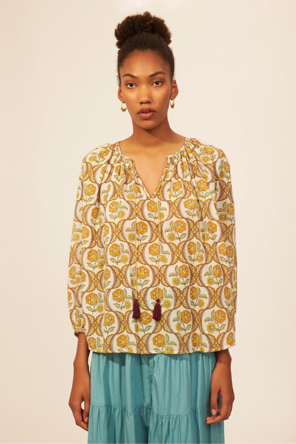 Antik Batik TANISSA blouse-100% katoen-DAMES TOPS & BLOUSES-Bruin