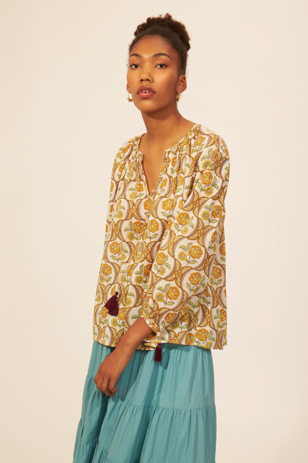 Antik Batik TANISSA blouse-100% katoen-DAMES TOPS & BLOUSES-Bruin