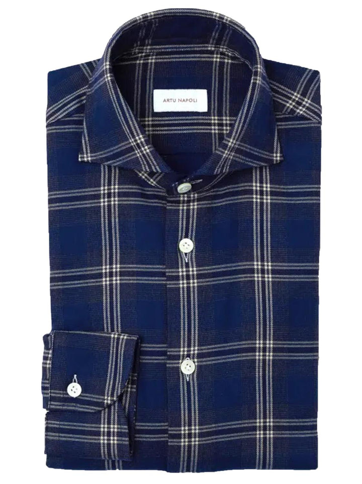 Artu Napoli overhemd ruit-100% katoen-HEREN SHIRTS-Blauw