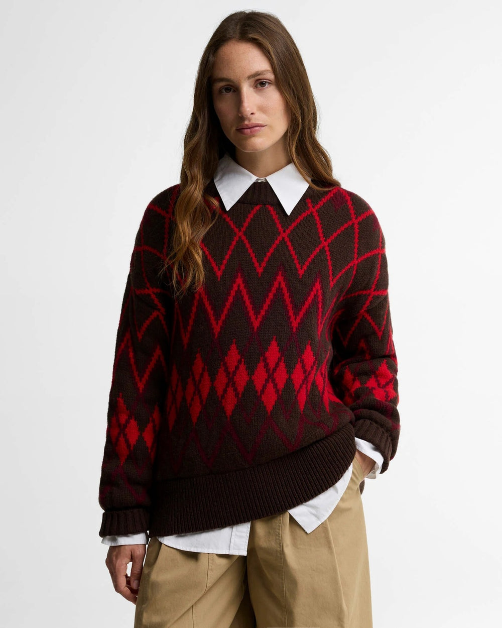 Barbour Adina Fair Isle Trui – Bruin-49% katoen, 41% wol, 10% polyamide-DAMES TRUIEN & VESTEN-Bruin