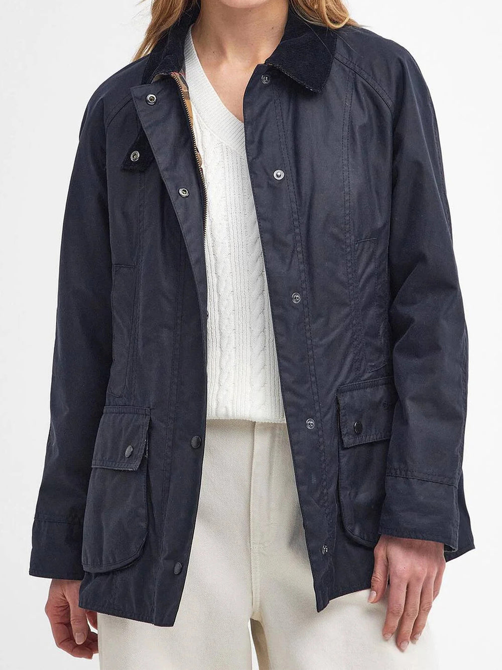 Barbour Beadnell Wax Jacket – Blauw-100% katoen-DAMES JASSEN & JACKS-Blauw