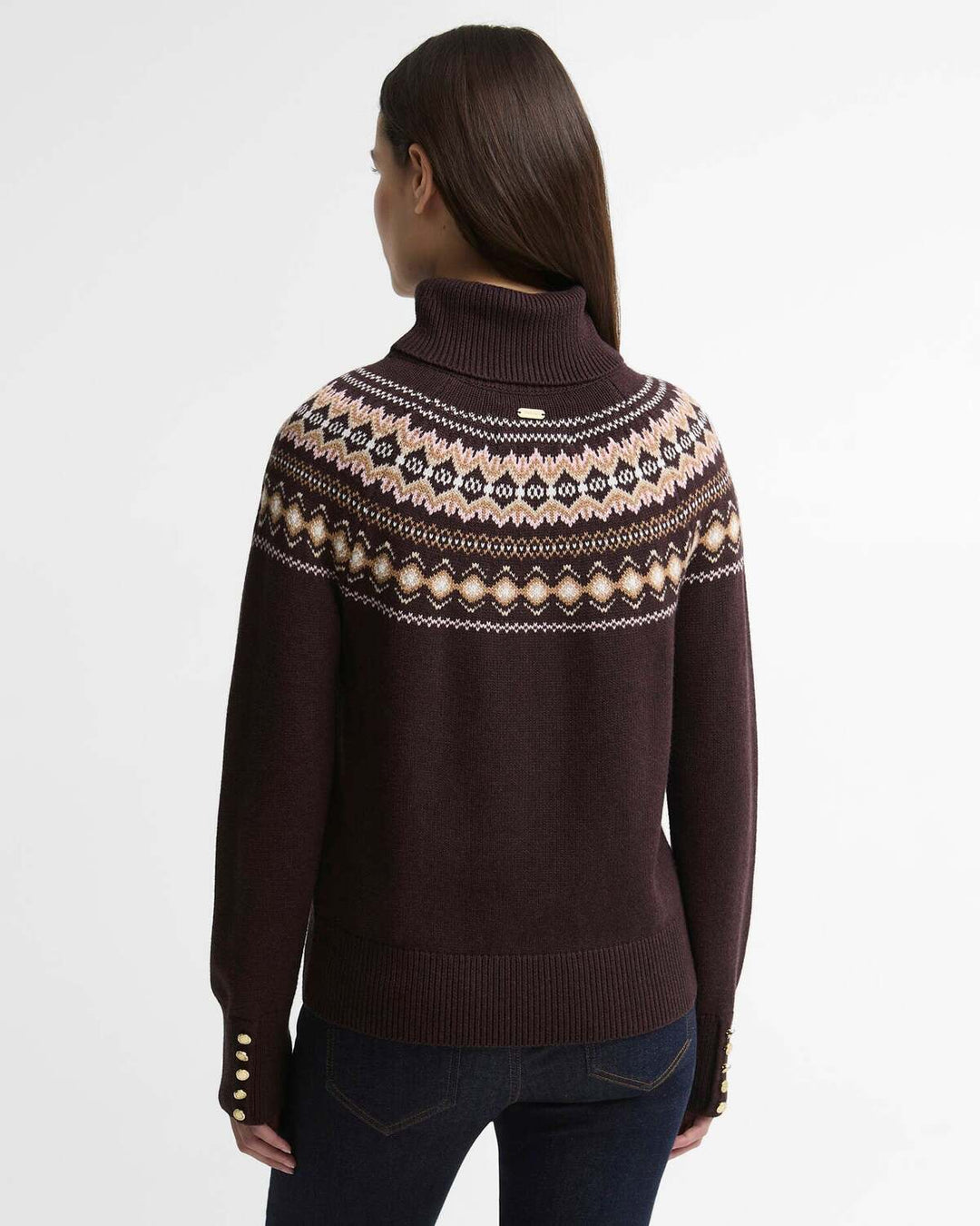 Barbour Darwen Fair Isle Coltrui – Bruin-70% katoen, 30% wol-DAMES TRUIEN & VESTEN-Bruin