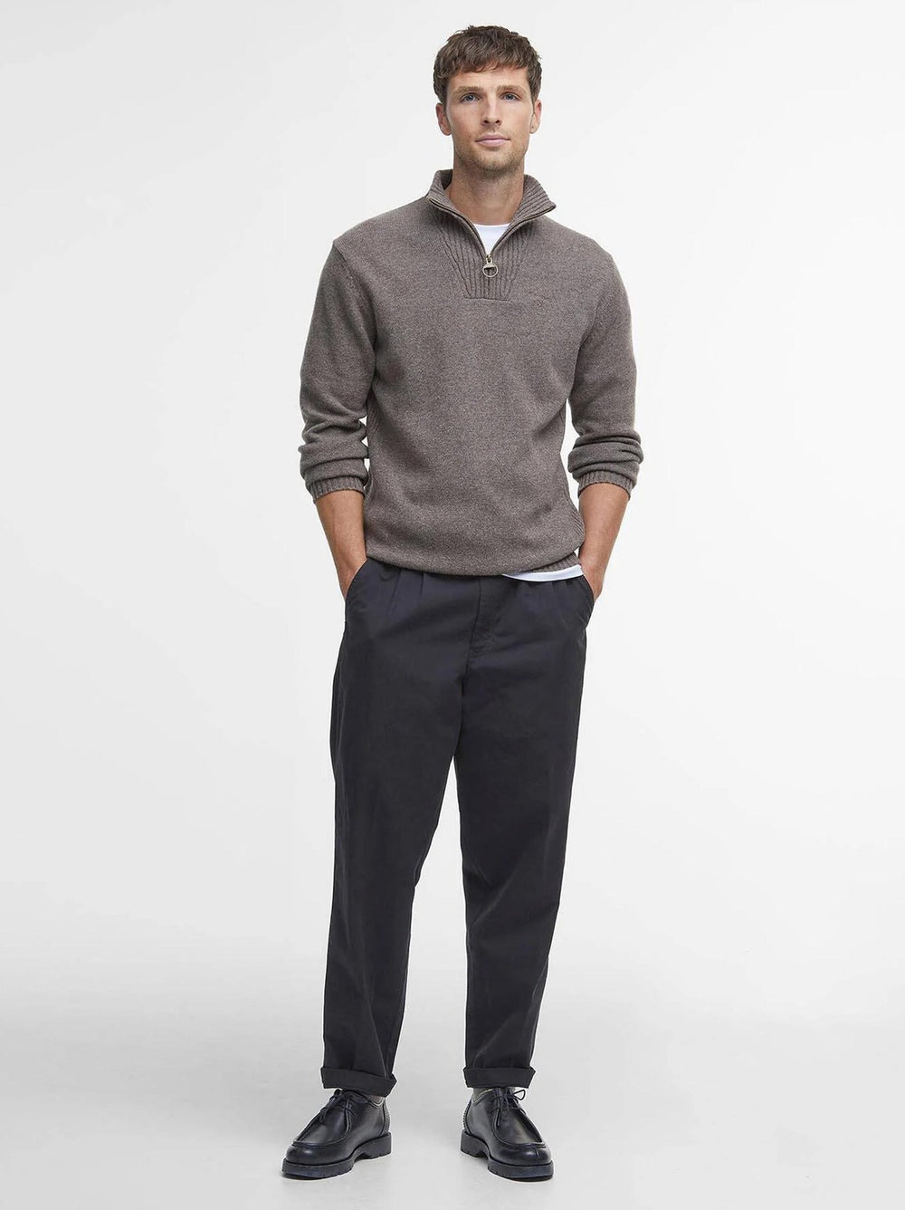 Barbour Essential Half Zip Trui – Grijs-100% wol-HEREN TRUIEN & VESTEN-Grijs