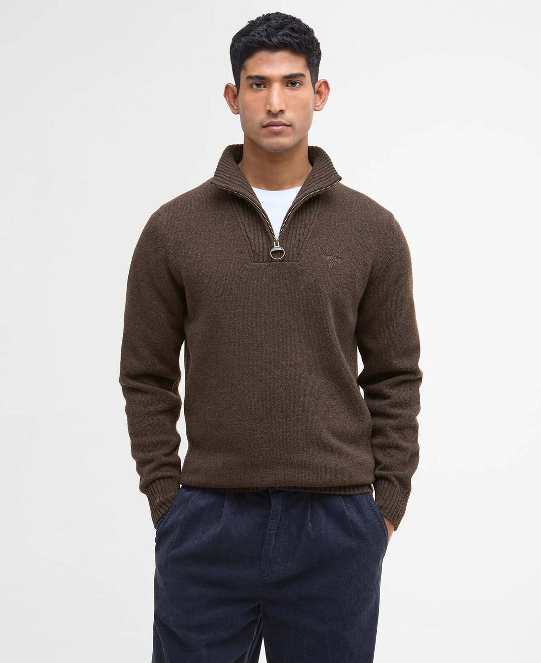 Barbour Essential Lambswool Half Zip – Bruin-100% wol-HEREN TRUIEN & VESTEN-Bruin