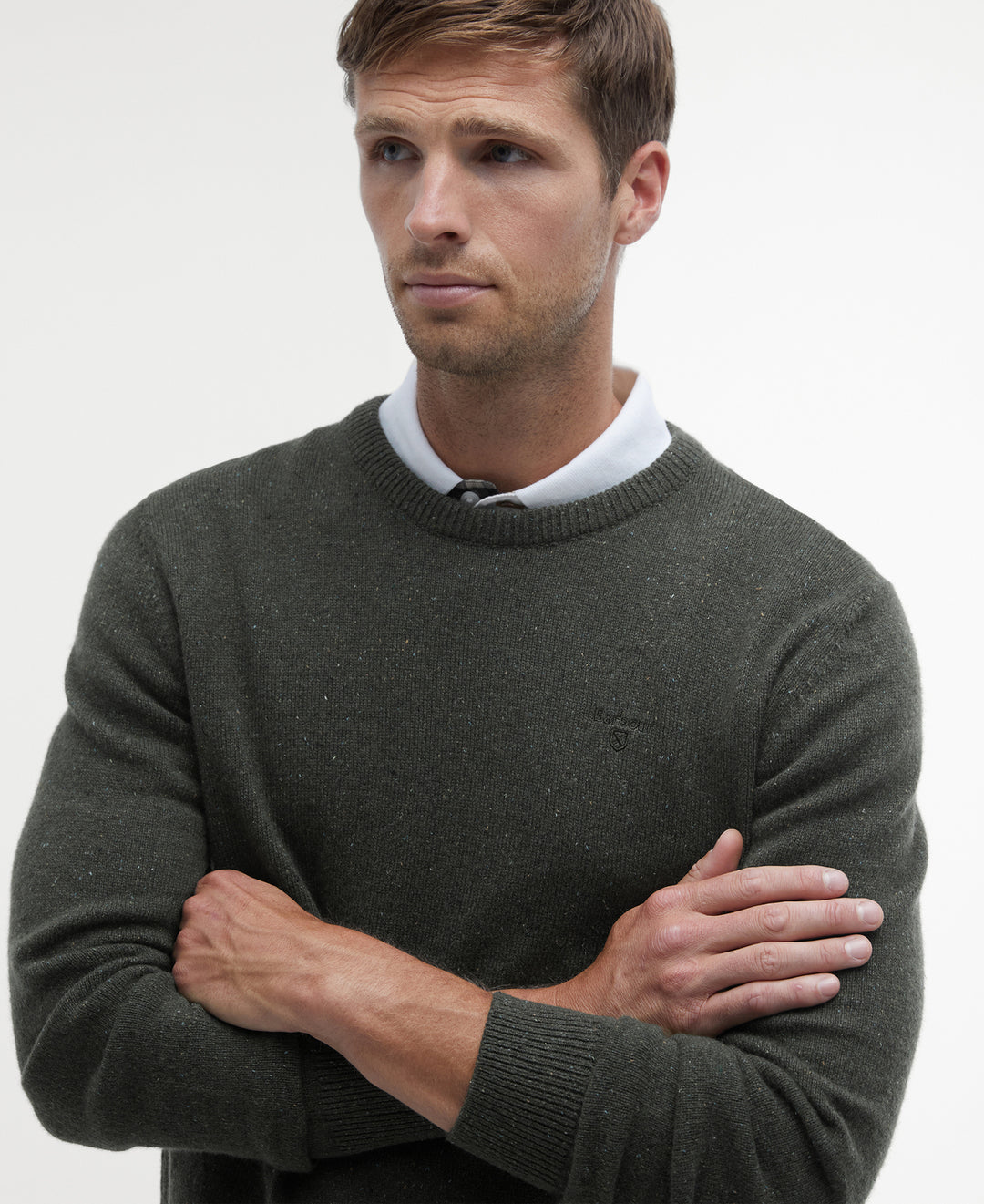 Barbour Essential Tisbury Crew‑Neck Jumper – Groen-60% wol, 23% polyamide, 8% viscose, 8% zijde, 1% polyester-HEREN TRUIE