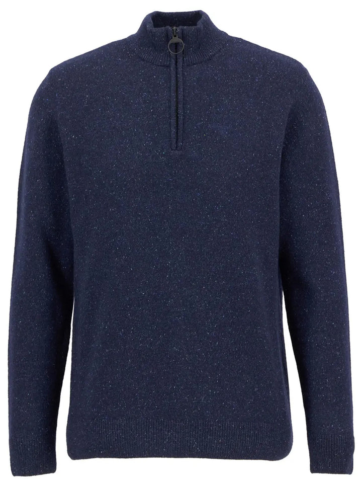 Barbour Essential Tisbury Half‑Zip Trui – Blauw-60% wol, 23% polyamide, 8% viscose, 8% zijde, 1% polyester-HEREN TRUIEN & VESTEN-Blauw