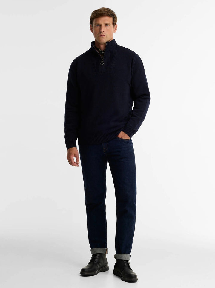 Barbour Nelson Half Zip Trui – Blauw-100% wol-HEREN TRUIEN & VESTEN-Blauw