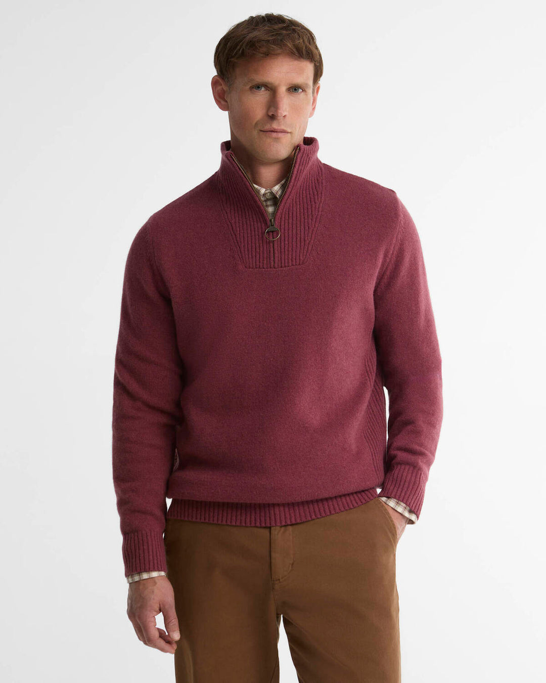 Barbour Nelson Half Zip Trui – Rood-100% wol-HEREN TRUIEN & VESTEN-Rood