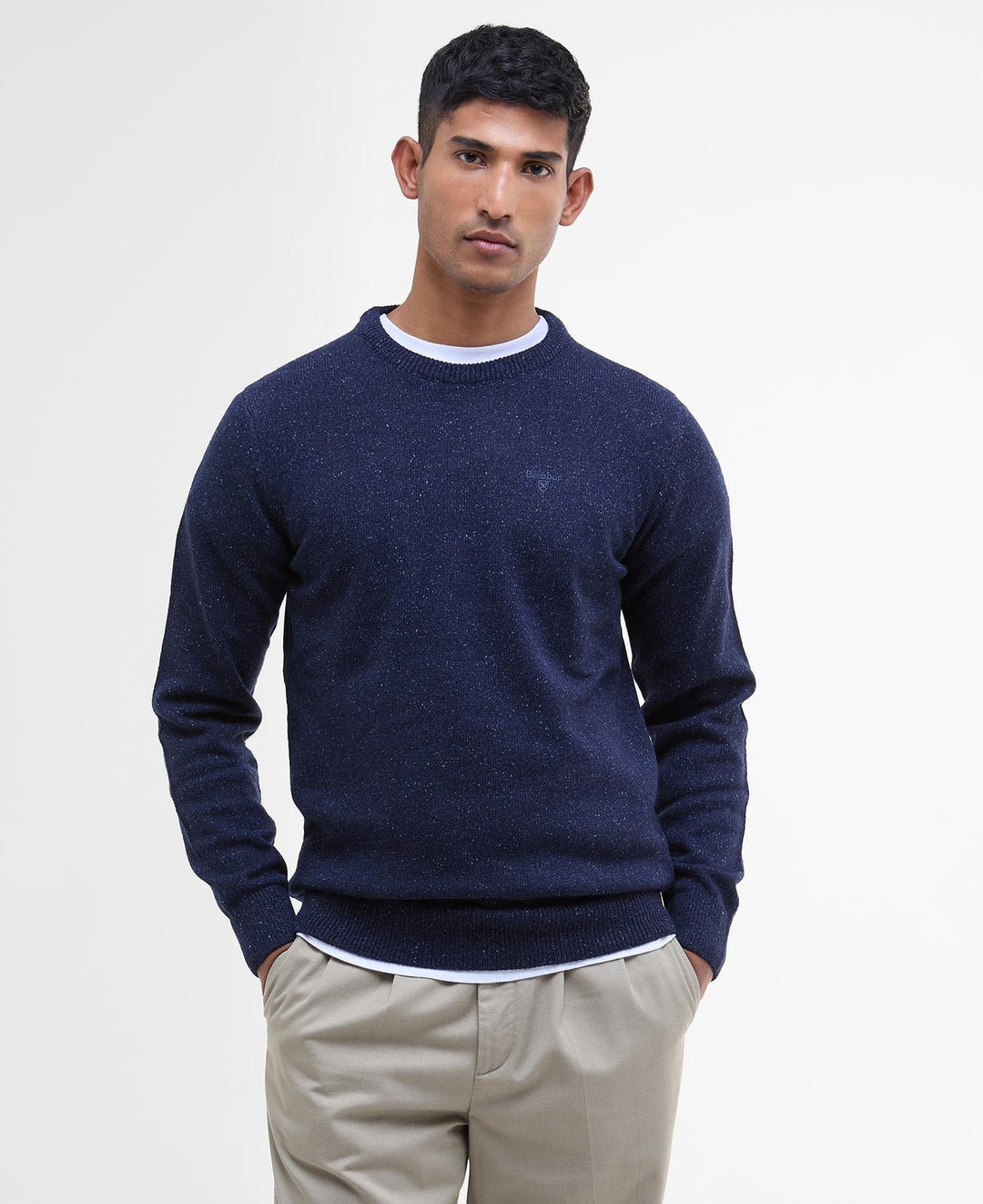 Barbour Tisbury Crew Neck Trui – Blauw-60% wol, 23% polyamide, 8% viscose, 8% zijde, 1% polyester-HEREN TRUIEN & VESTEN-Blauw