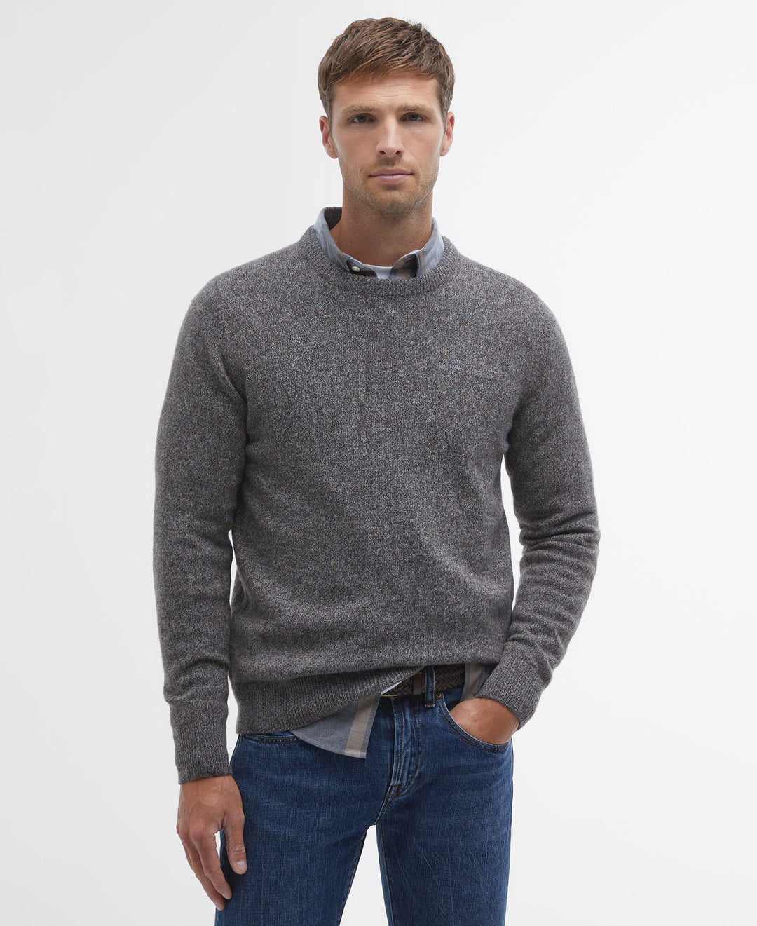 Barbour Tisbury Crew Neck Trui – Grijs-60% wol, 23% polyamide, 8% viscose, 8% zijde, 1% polyester-HEREN TRUIEN & VESTEN-G