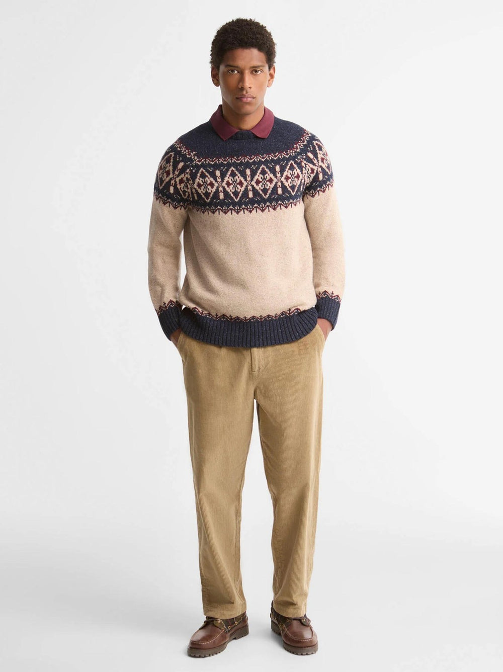 Barbour Tisbury Fair Isle Trui – Blauw-60% wol, 23% polyamide, 8% viscose, 8% zijde, 1% polyester-HEREN TRUIEN & VESTEN-B
