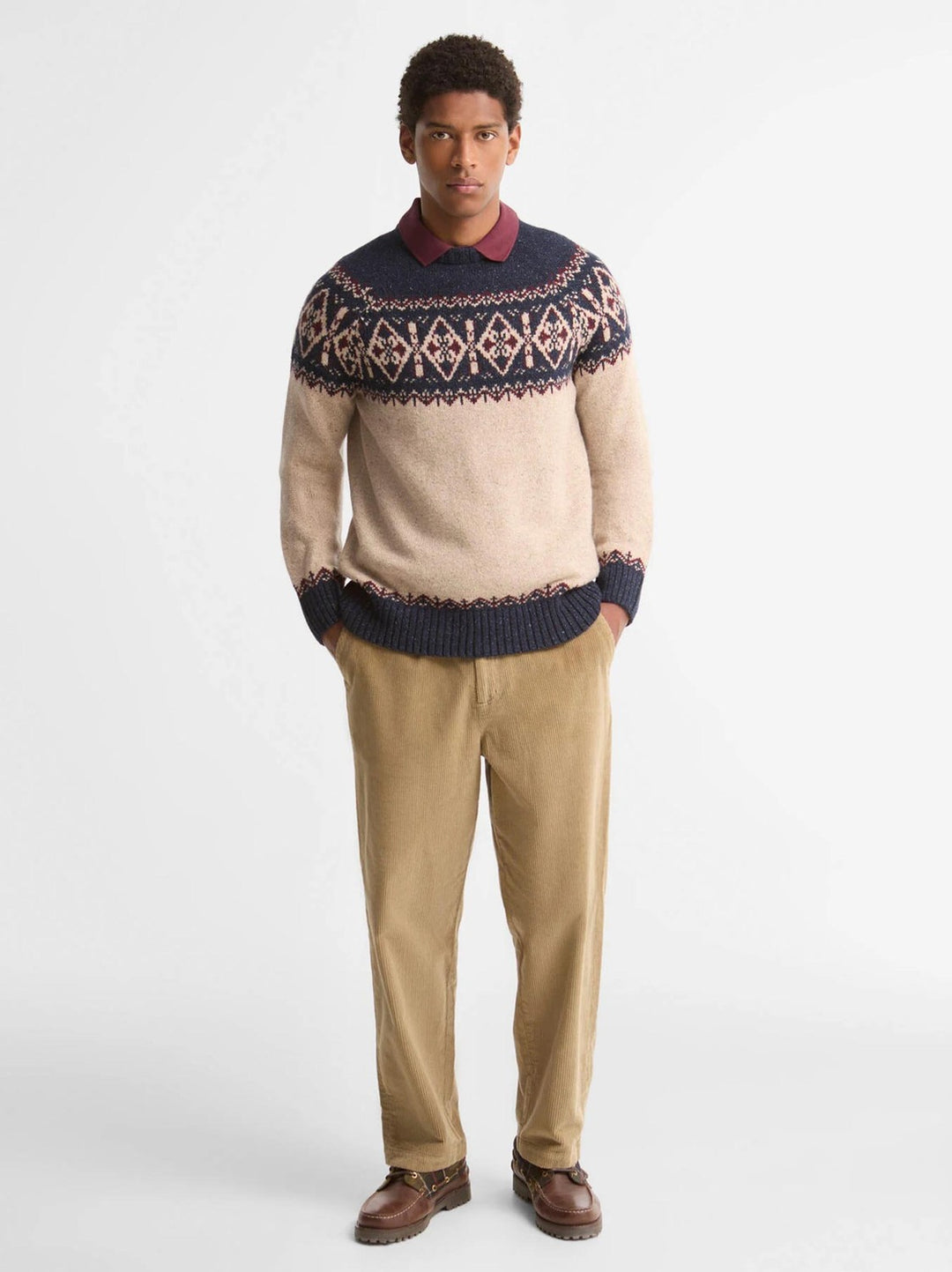 Barbour Tisbury Fair Isle Trui – Blauw-60% wol, 23% polyamide, 8% viscose, 8% zijde, 1% polyester-HEREN TRUIEN & VESTEN-B