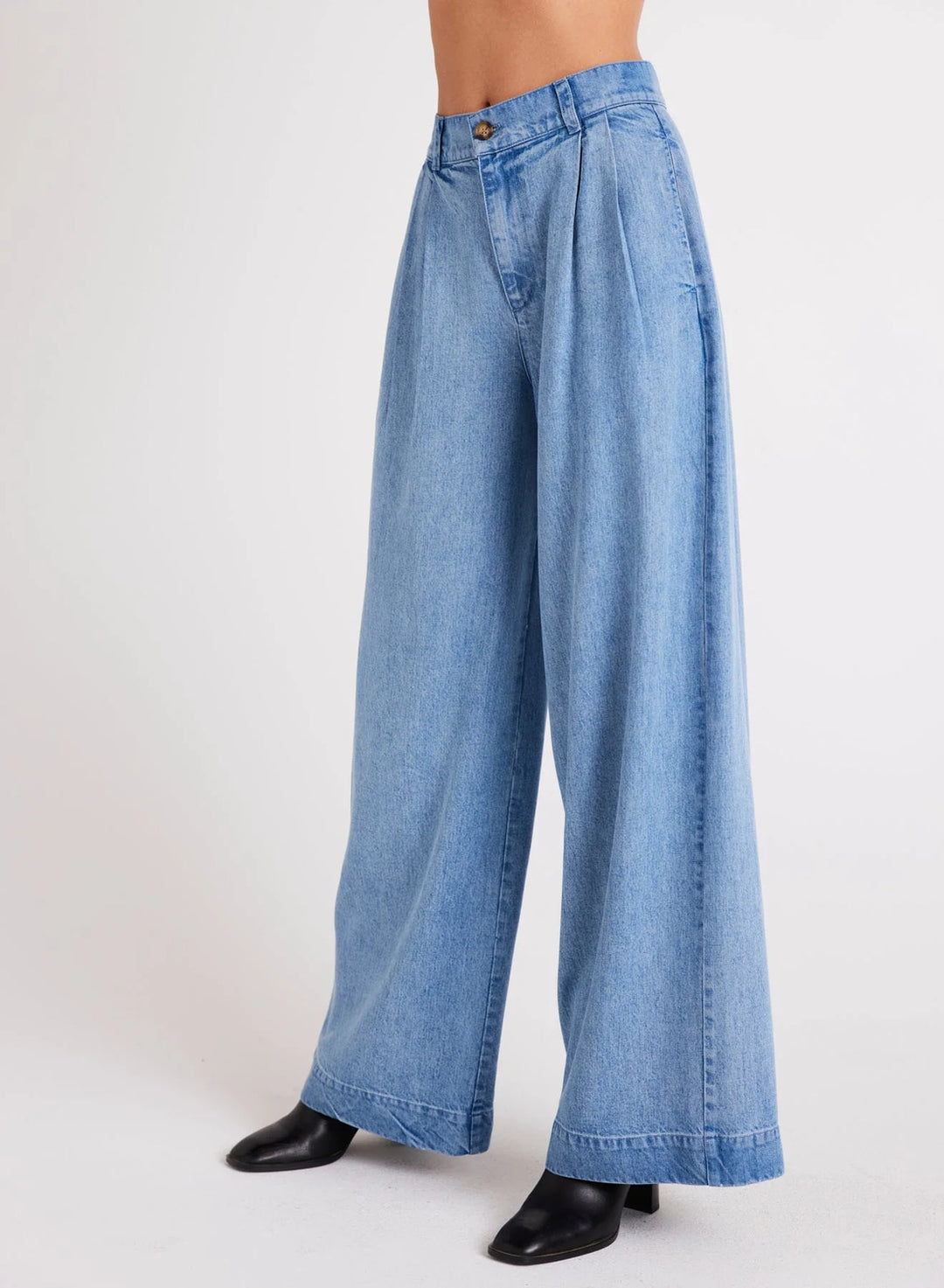 Bella Dahl geplooide wijde broek-100% TENCEL™ Lyocell-DAMES BROEKEN-Blauw