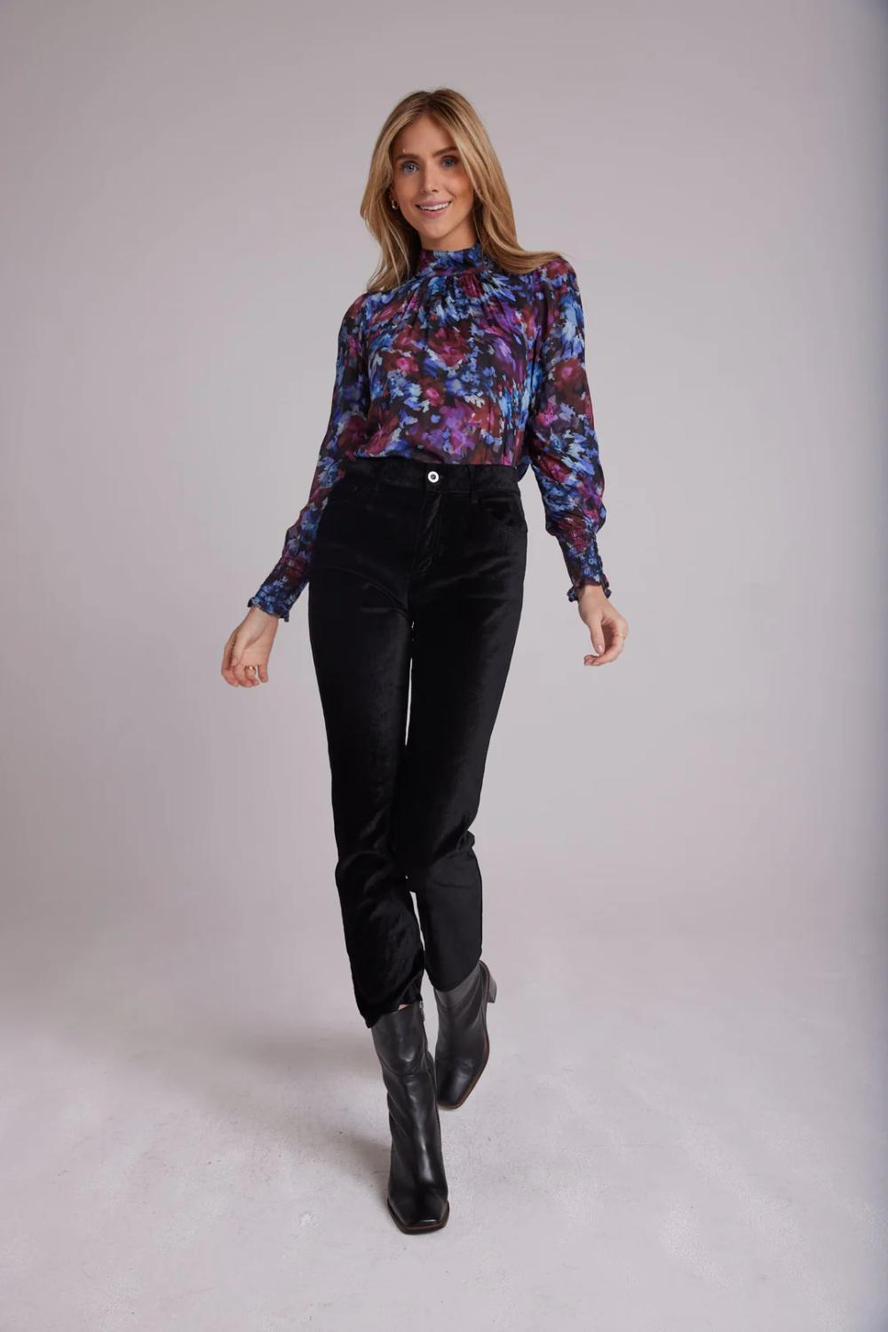Bella Dahl gesmokte blouse-100% rayon-DAMES TOPS & BLOUSES-Paars