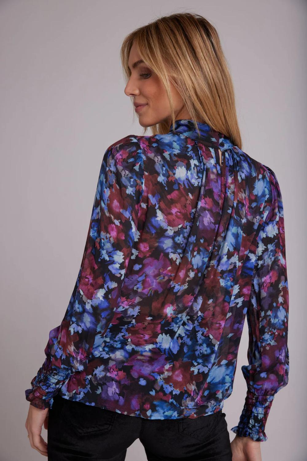 Bella Dahl gesmokte blouse-100% rayon-DAMES TOPS & BLOUSES-Paars