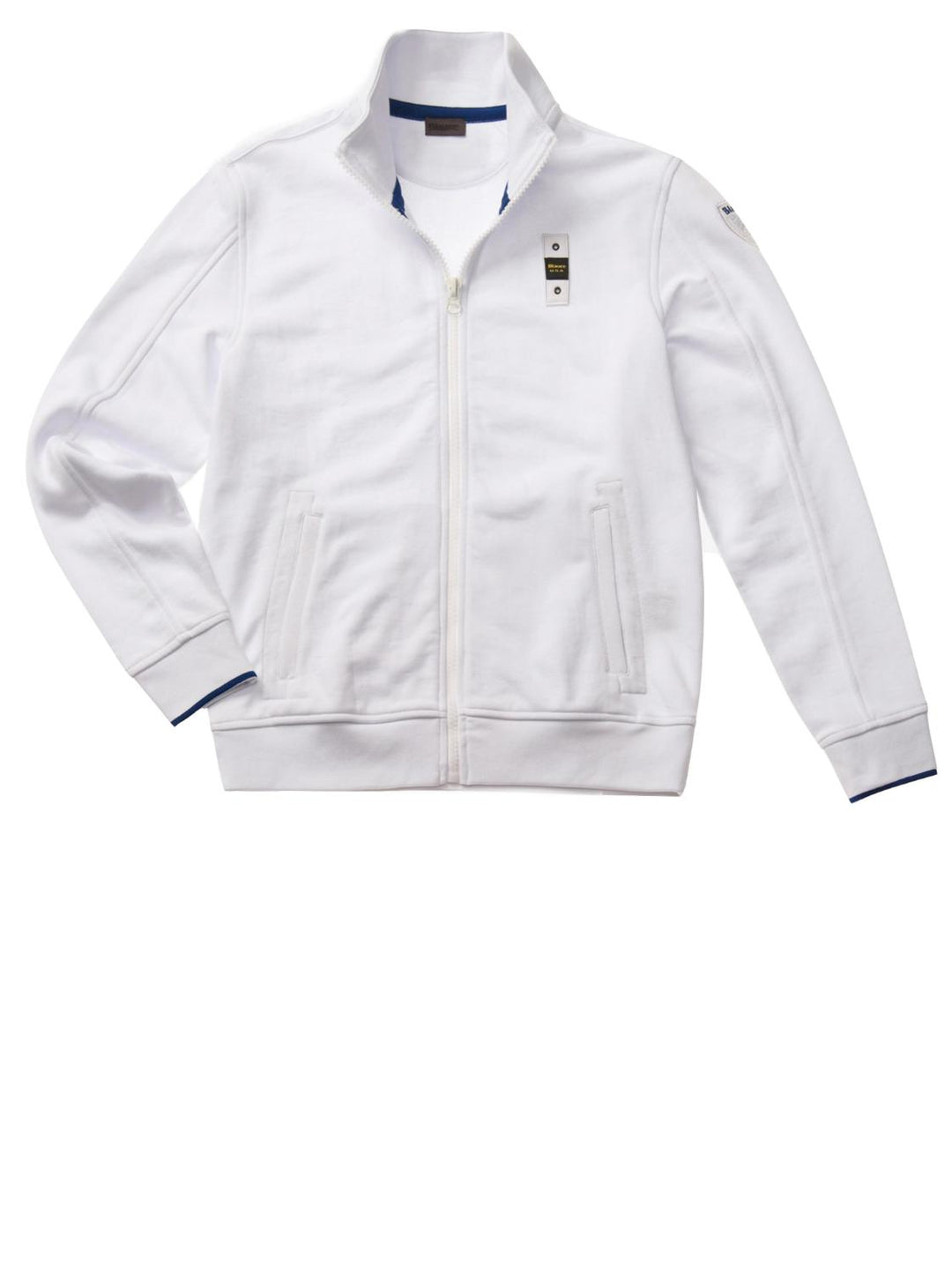 Blauer sweatvest met rits-100% katoen-HEREN TRUIEN & VESTEN-Wit