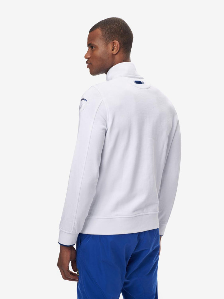 Blauer sweatvest met rits-100% katoen-HEREN TRUIEN & VESTEN-Wit